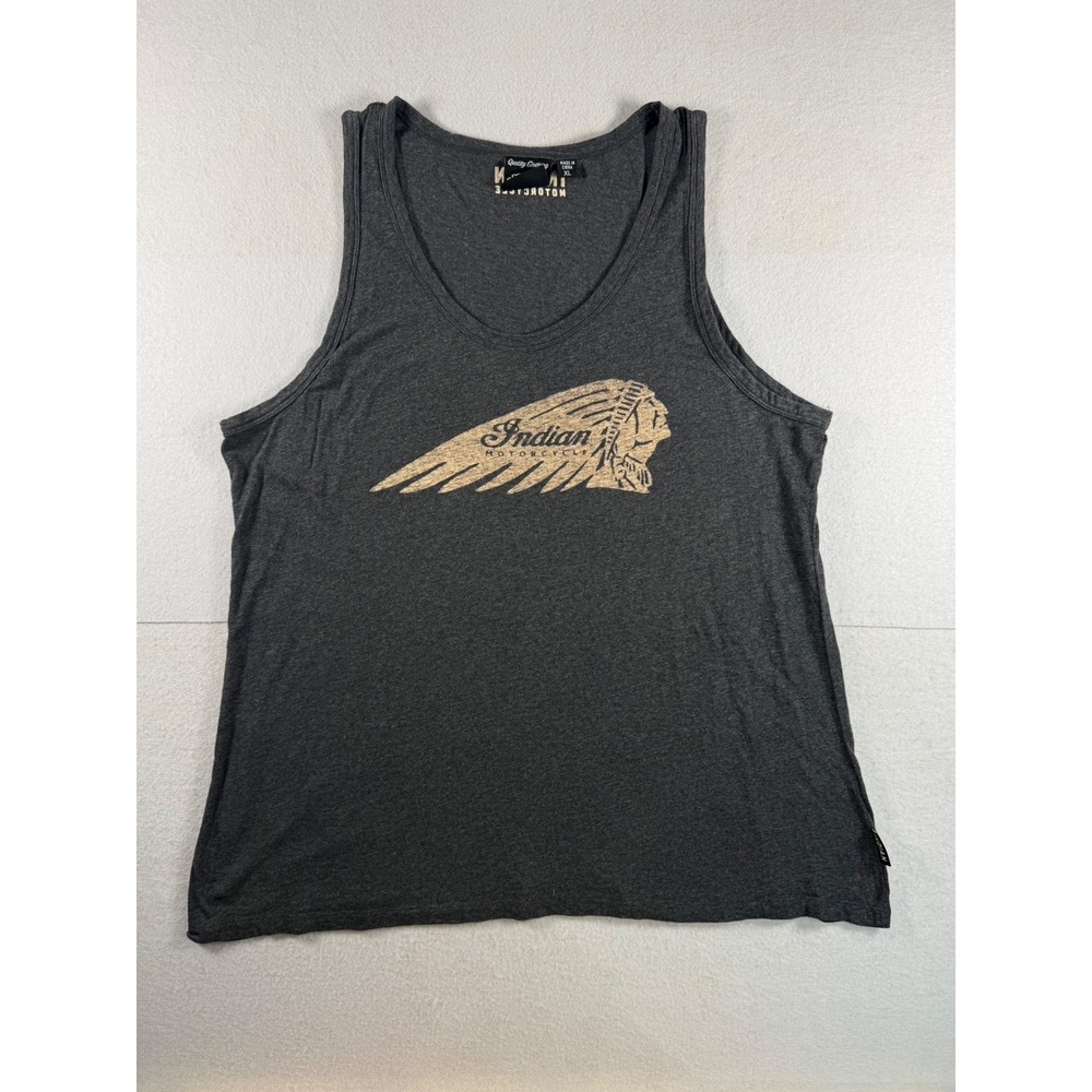 Indian Motorcycle Womens Gray Graphic Tank Top Headdress Logo Scoop Neck Size XL